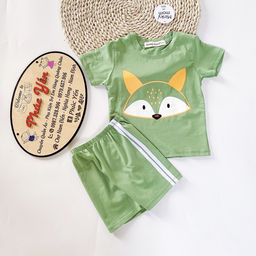 Sale !!! Bộ Cộc Tay Cotton 100 % Hàng Minky Mom In Họa Tiết Sói Xanh- 2 Sọc Cho Bé_Super Sale ( 8-18kg) (1377)