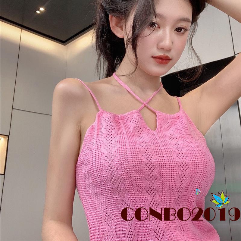 Áo Croptop Dệt Kim Cổ Chữ U Màu Trơn Thời Trang Cho Nữ