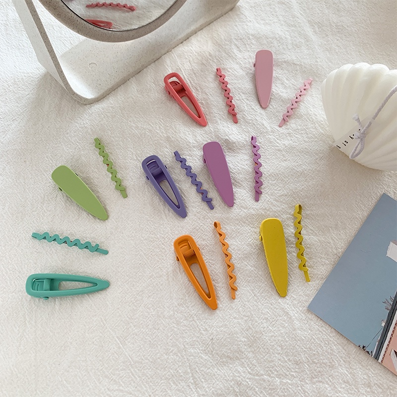 Set 4 Kẹp Tóc Hình Giọt Nước Màu Hồng Nhám Dễ Thương Phong Cách Hàn Quốc Cho Nữ