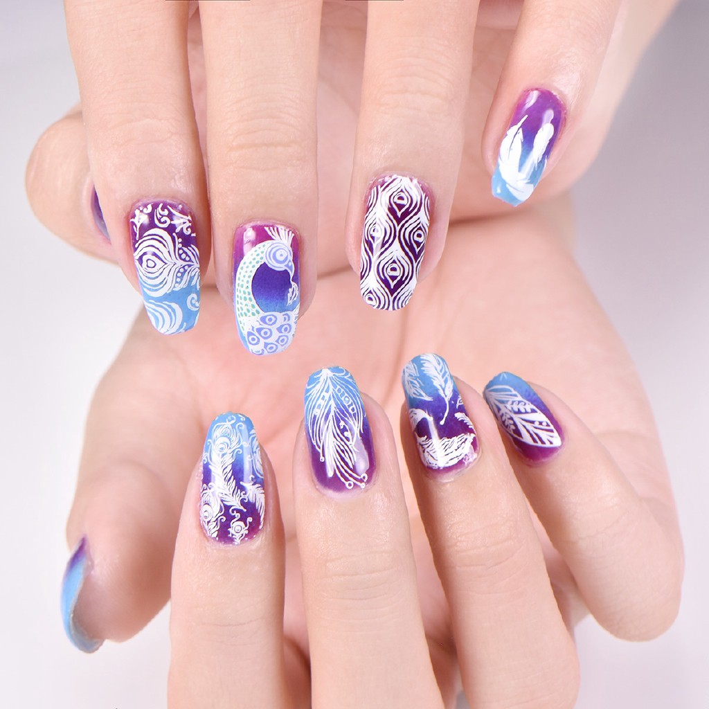 [Hàng mới về] Dụng cụ dập trang trí móng tay nghệ thuật in họa tiết chim công độc đáo