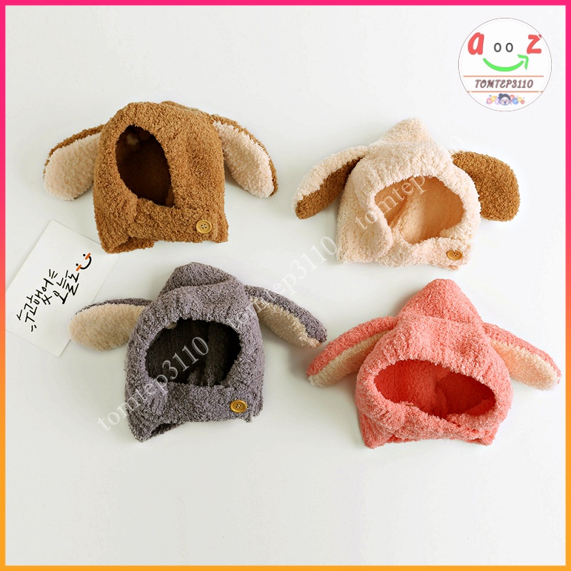 Mũ Len Lông Cừu Tai Thỏ, Mũ Len Trùm Đầu Có Cúc Chất Siêu Mềm Và Ấm Cho Bé 6-36 Tháng