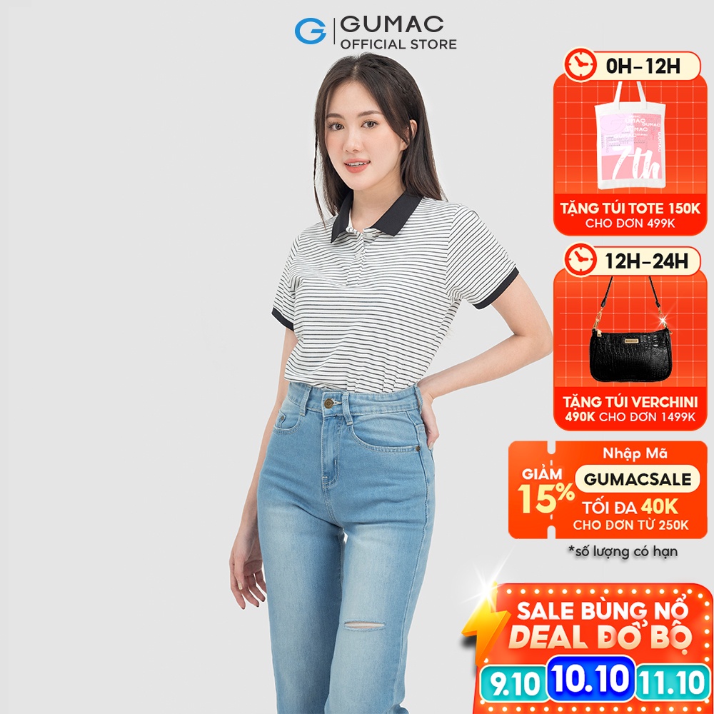 Áo polo nữ thời trang GUMAC phối sọc ATC07004