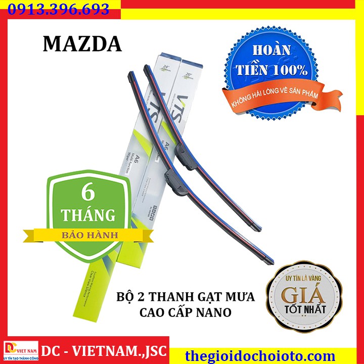 Bộ 2 thanh gạt nước mưa ô tô Nano xương mềm cao cấp dành cho hãng xe Mazda: Mazda2-Mazda3-Mazda6-Mazda CX5-Mazda CX9,...