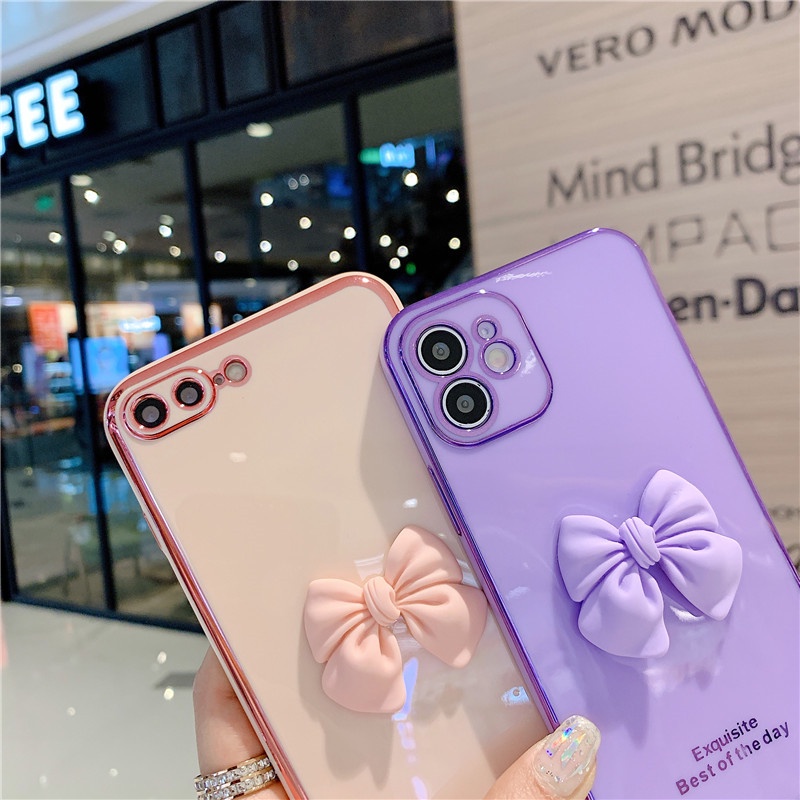 Ốp Điện Thoại TPU Mềm Mạ Hình Nơ 3D Cho OPPO A57 5G A77 A96 A95 A36 A76 A74 A54 A55 A92 A52 A53 Realme 9i 8i