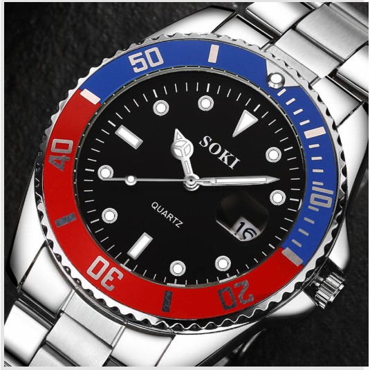 ĐỒNG HỒ NAM DÂY KIM LOẠI SOKI D268 CÓ LỊCH PHONG CÁCH DOANH NHÂN | BigBuy360 - bigbuy360.vn