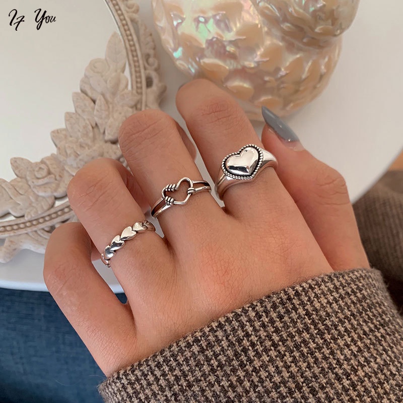 Set nhẫn bạc AY phong cách cổ điển thời trang cho nữ