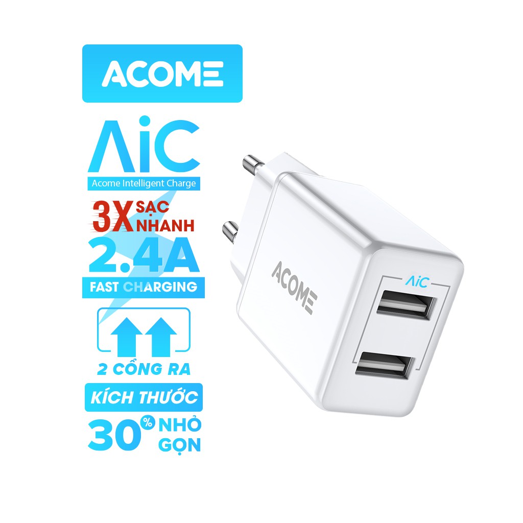 Adapter Cốc Sạc Nhanh 65W ACOME ACG03 2 Cổng Sạc PD 1 Cổng USB Công Nghệ Mới GaN Fast - BẢO HÀNH 12 THÁNG