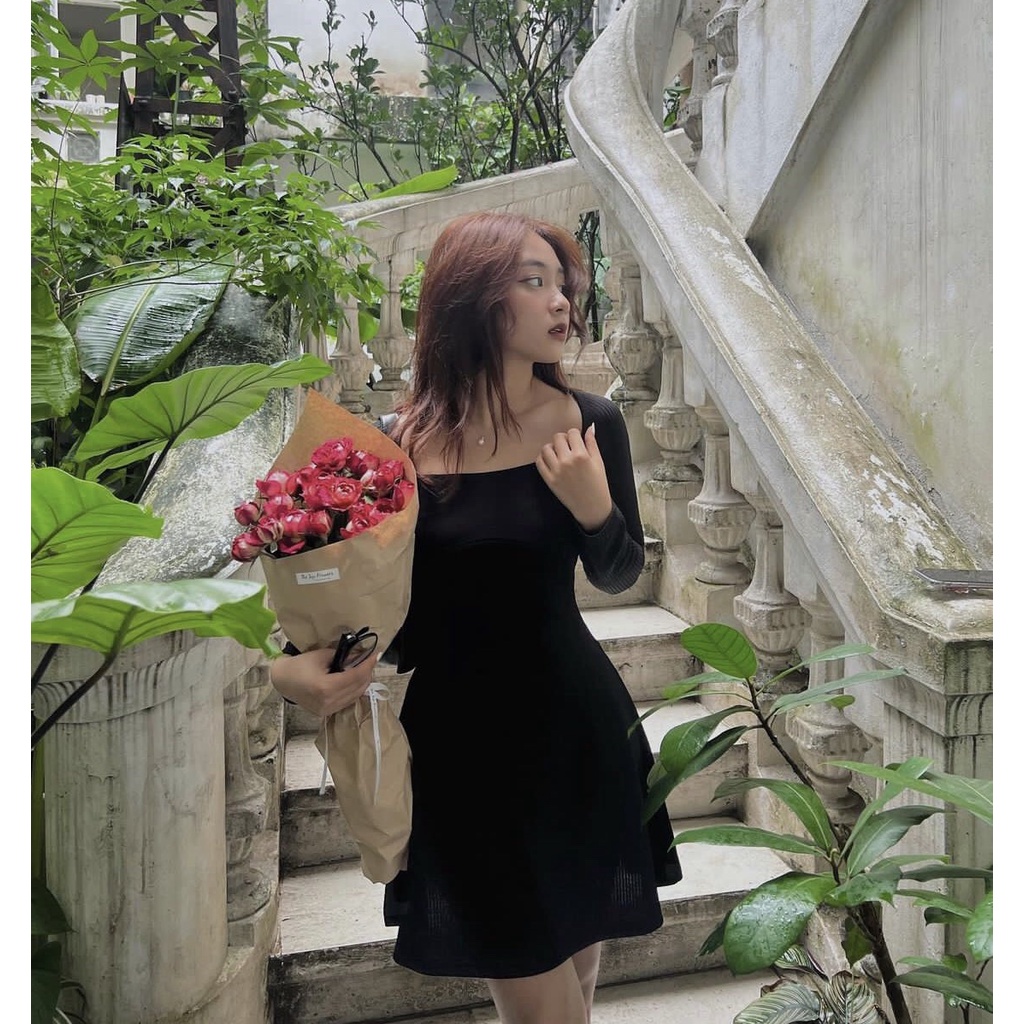 Váy thun gân tay dài cổ vuông | Adorlee Dress | Secodee