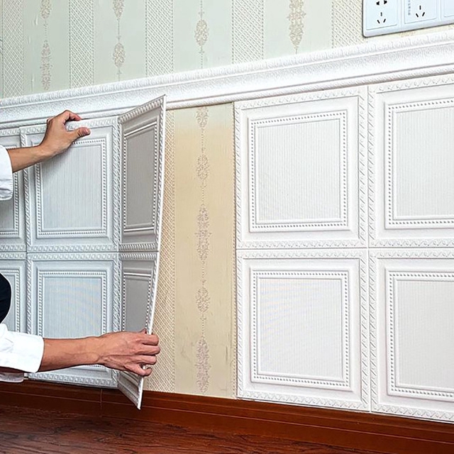 Miếng dán tường ba chiều bằng xốp cỡ 70*70cm trang trí cho phòng khách