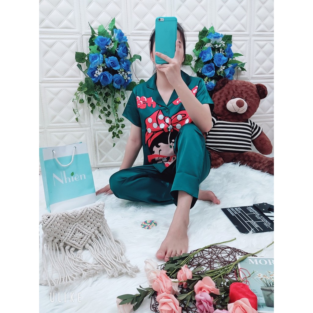 BỘ PIJAMA SATIN TAY NGẮN QUẦN DÀI CHÂN BÔNG MS20 | BigBuy360 - bigbuy360.vn