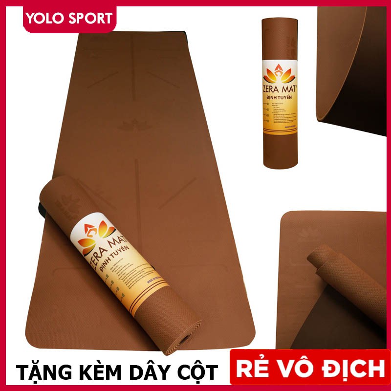 Thảm Tập Yoga Zera Mat Định Tuyến 8mm 2 Lớp Màu Nâu Cao Cấp Chống Trơn Trượt Tặng Kèm Dây Cột