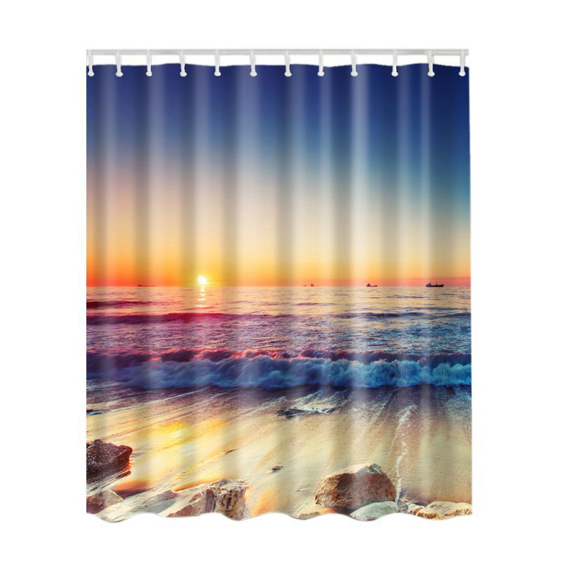 Rèm che bồn tắm bằng polyester in hình phong cảnh biển kích thước 180x180cm