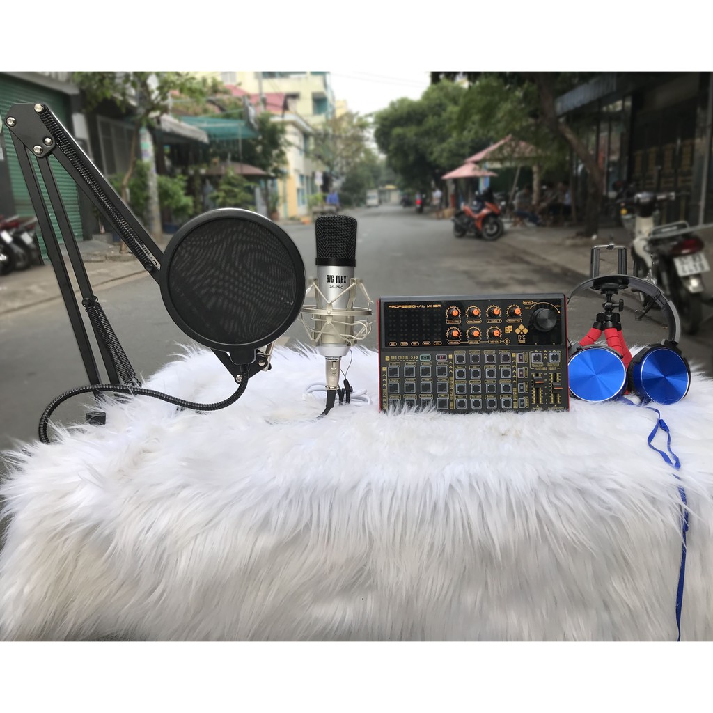 combo micro Big max 26 pro + sound card K3000 thu âm livestream karaoke chân kẹp míc, màng lọc âm tai nghe kẹp bạch tuộc