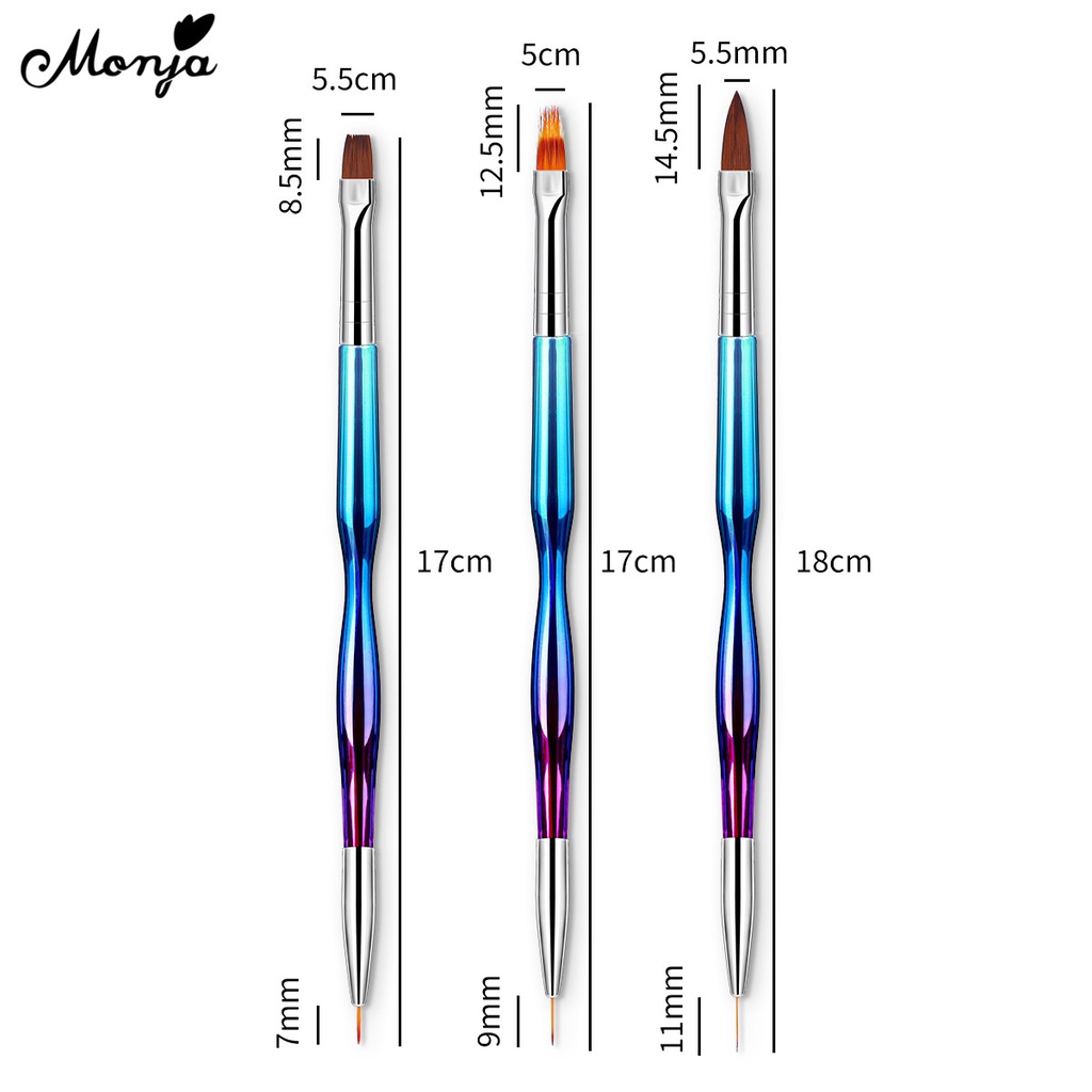 MONJA Cọ Vẽ Trang Trí Móng Nghệ Thuật Hai Đầu Acrylic Mạ Điện DIY