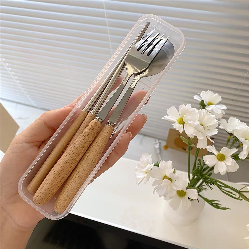 Muỗng, Đũa, Nĩa Cán Gỗ Cơm Trưa Văn Phòng