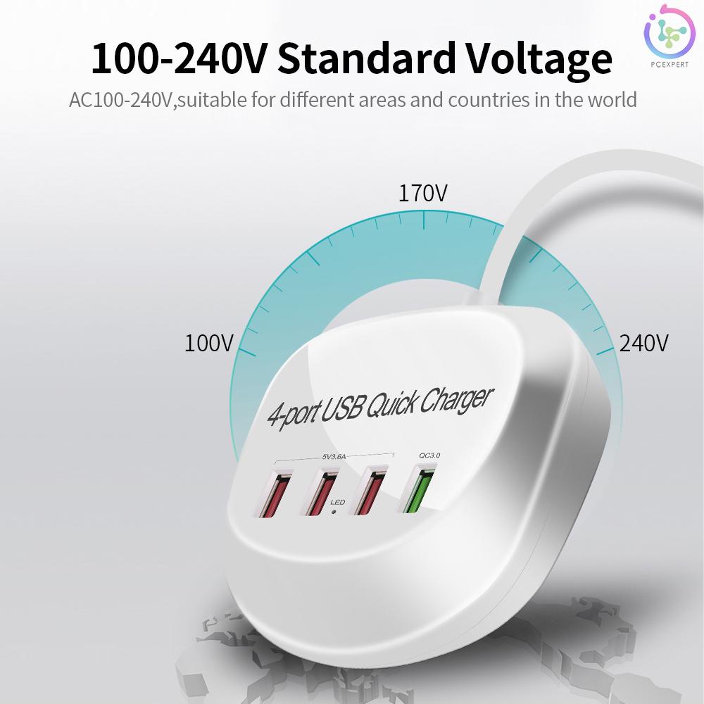 WLX-T3+ 4 Port USB Charger QC3.0 Quick Charge Portable Charger for Tablet/Phone/Laptop US Plug