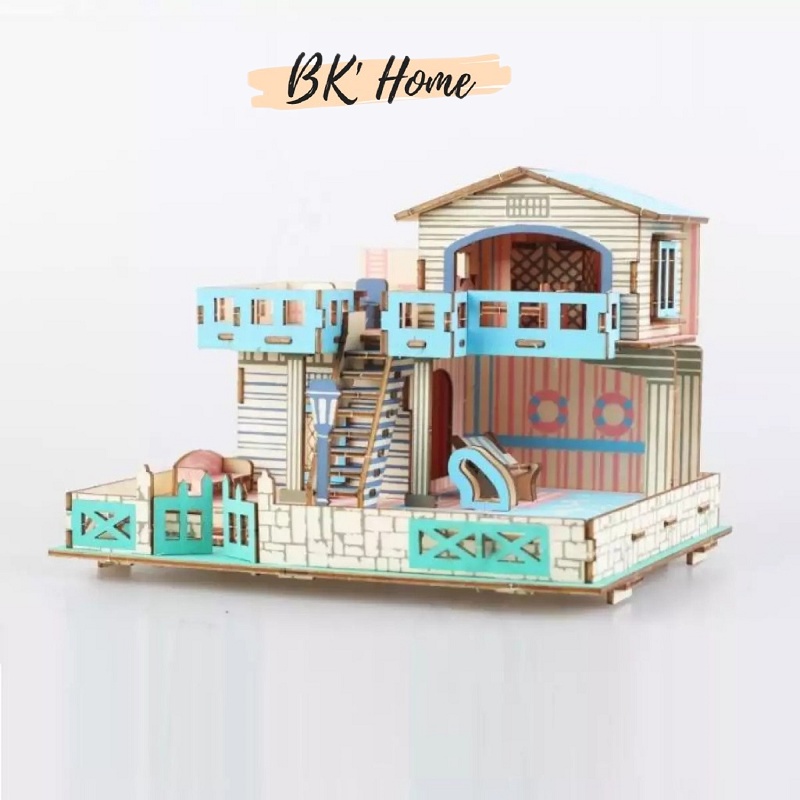 Đồ chơi lắp ráp 3D gỗ Birkeetoys mô hình Lembongan Island Villa 96 mảnh ghép