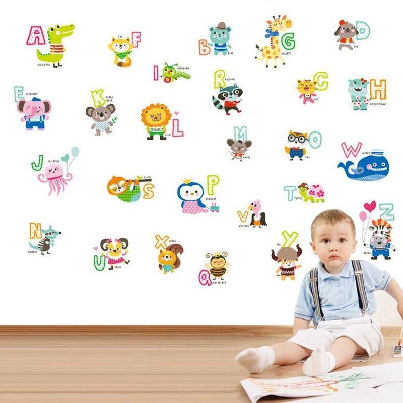 Decal dán tường cho bé mẫu chữ cái tiếng anh kèm hình