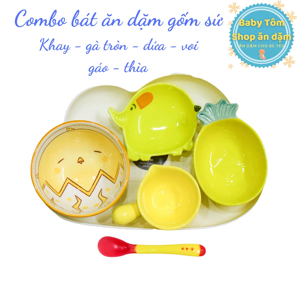 Combo bát ăn dặm gốm sứ hình Con Vật cho bé yêu NCC Baby Tôm