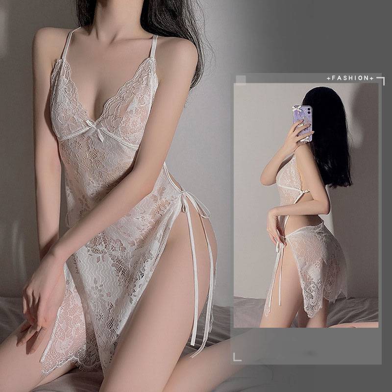 Đầm ngủ hai dây cổ chữ V phối ren quyến rũ dành cho nữ