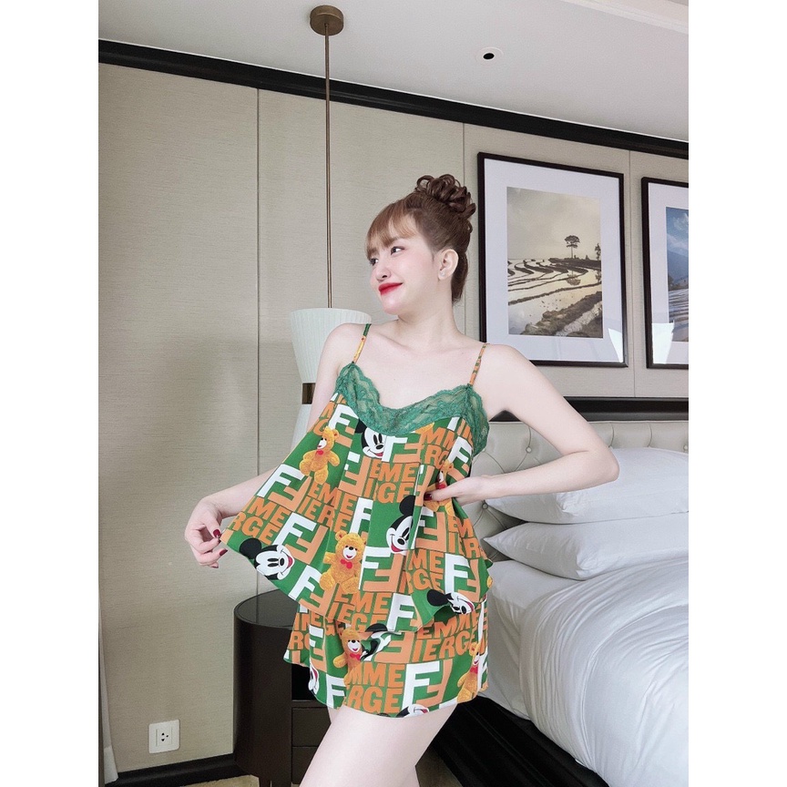 Đồ ngủ sexy nữ  đồ bộ mặc nhà 2 dây quần đùi lụa mango cao cấp mát nhẹ thoái mái