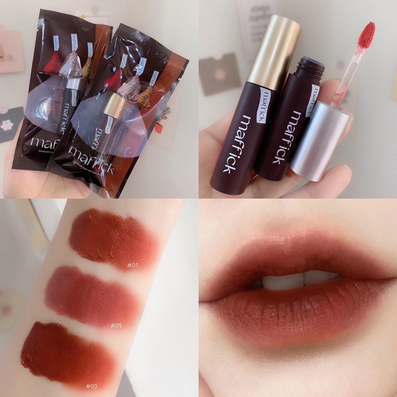 Set 3 son kem lì MAFFICK Chocolate Silky Soft Mist Lip Glaze bền màu lâu trôi Cozy SP000017