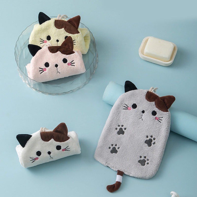 Aoto Khăn Lau Tay Thấm Hút Tốt Hình Mèo Hoạt Hình Đáng Yêu Có Móc Treo
