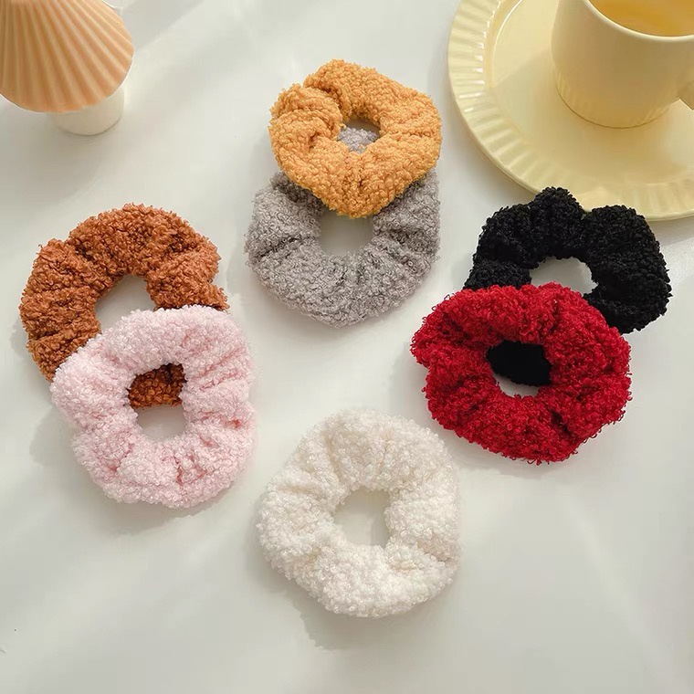 (0693) Scrunchies Chun Buộc Tóc Lông Cừu Mềm Co Dãn Nhiều Màu