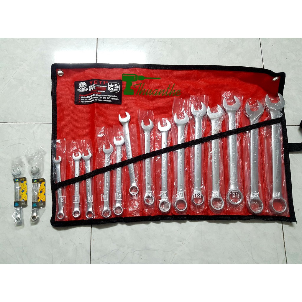 TẶNG THÊM vòng miệng 6mm và 7mm - Bộ cờ lê vòng miệng 8-24 hiệu YETI tiêu chuẩn USA gồm 14 cây - số lượng có hạn