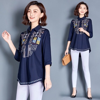 Áo sơ mi nữ cao cấp dành cho người béo , chất thô lụa mặc mát NP200