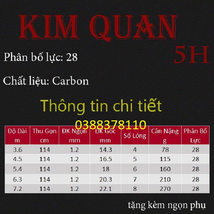 Cần Câu Tay Kim Quan 5H, Được Làm Từ Chất Liệu Carbon Thích Hợp Câu Cảm Giác Mạnh