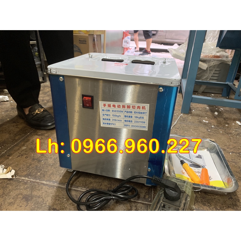 Máy Thái Thịt Tươi Sống Inox Đa Năng AKS-YJ90 850w Máy Thái Thịt Phở Bò Thịt Nướng Bún Chả Cỡ Dao 2.5mm 3.5mm
