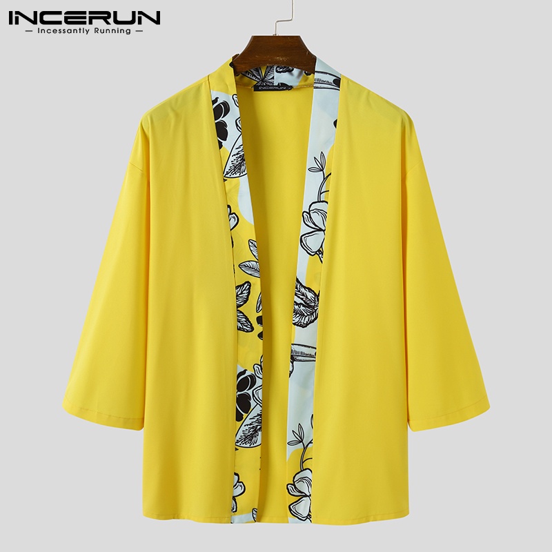 Áo cardigan kaftan INCERUN dài tay in họa tiết vintage cho nam