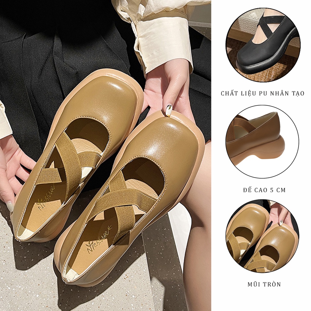 Giày Lolita Ulzzang Vintage, Giày Mary Jane Mũi Tròn Đế Cao 5cm Da PU Cao Cấp Phối Quai Đan Chéo Hàn Quốc-Iclassy_shoes