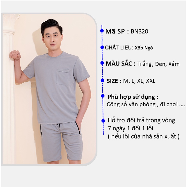 Bộ Hè Nam, Bộ Thể Thao Nam Basic Có Túi Khóa Kéo Chất Xốp Ngô Thấm Hút Mồ Hôi - BN320 [ Shop Bán Sỉ ]
