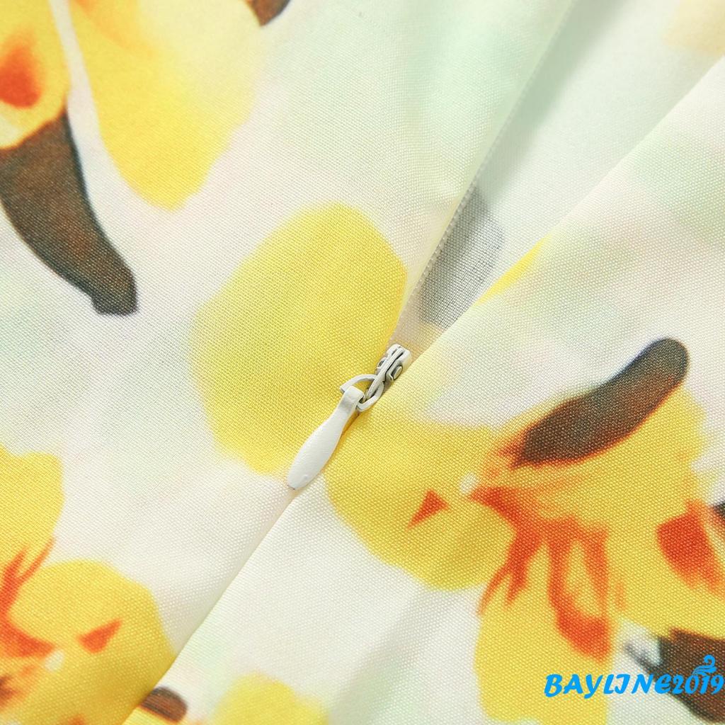 Đầm khoét cổ chữ v Hở Lưng In Họa Tiết Hoa Màu Vàng Size S/ M/ L/ XL Cho Nữ