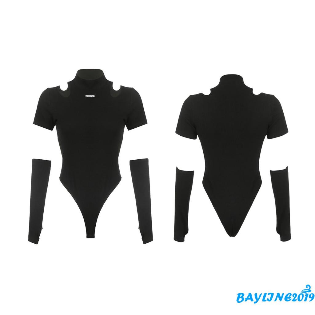 BAY-Women Casual Romper Tops, Short Sleeve Hollow-Out Slim-Fit Patchwork Bodysuit with Sleeves | BigBuy360 - bigbuy360.vn