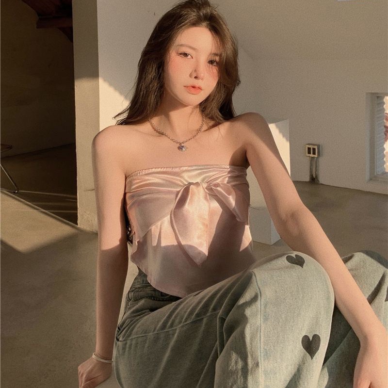 Áo ống IELGY thiết kế thắt nơ quyến rũ thời trang hè cao cấp cho nữ