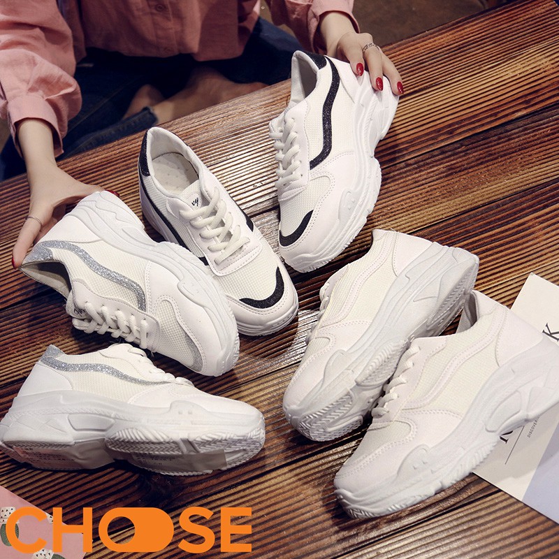 Giày Nữ Sneaker Choose Độn Đế Màu Trắng Mẫu Mới Mùa Hè Phối Viền Phong Cách Mới G29K7