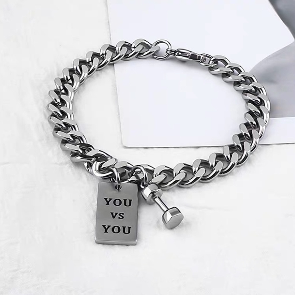 Vòng đeo tay nam nữ mạ bạc sáng bóng, mặt khắc chữ độc đáo, thép titan siêu bền không bạc màu và chống nước