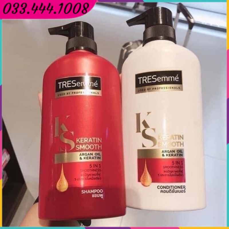 Combo  Gội + Xả TRESEMME Keratin Smooth [ Thailand ] Dưỡng tóc khô xơ rối Công thức chuẩn salon Vào Nếp Suôn Mượt