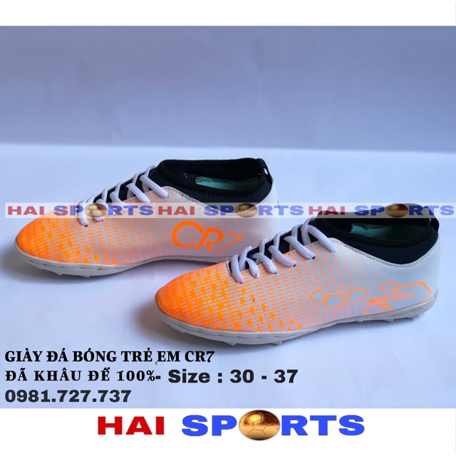 GIÀY ĐÁ BÓNG SÂN CỎ NHÂN TẠO TRẺ EM CR7 -KÈM TẤT (VỚ) KHÂU ĐẾ 100% GIÀY ĐÁ BÓNG TRẺ EM CR7