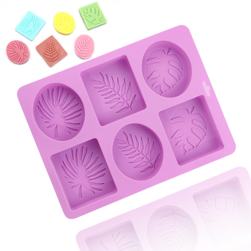 Khuôn Silicone Làm Bánh/Xà Phòng/Sô Cô La/Xà Phòng/Nến Thạch Hình Vuông Lá Cọ 6 Ngăn DIY Cho Gia Đình
