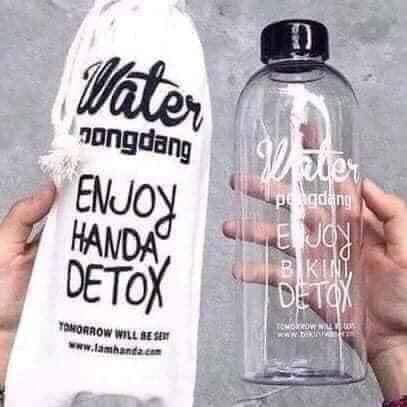 Bình Nhựa Water Pongdang Detox 1000ml (1L) Kèm Túi Vải cute