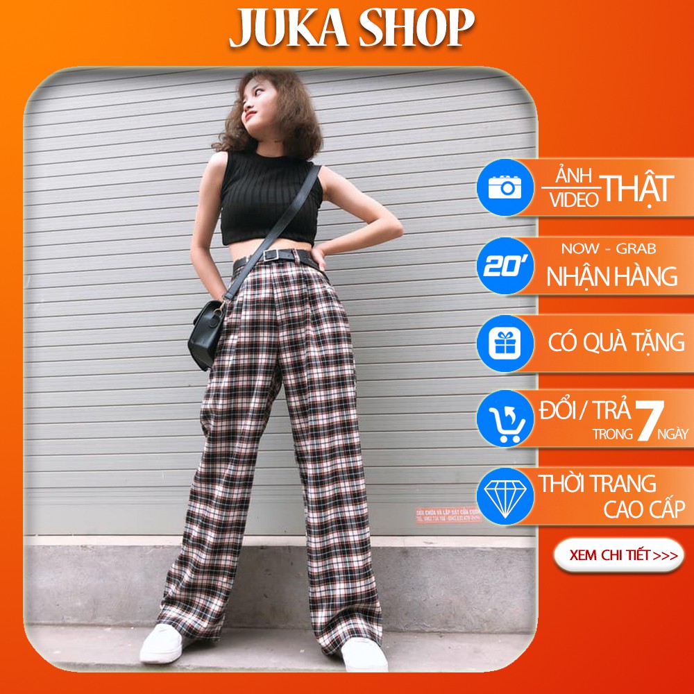Quần ống rộng kẻ cá tính - Quần ống suông kẻ karo hack dáng Juka Shop