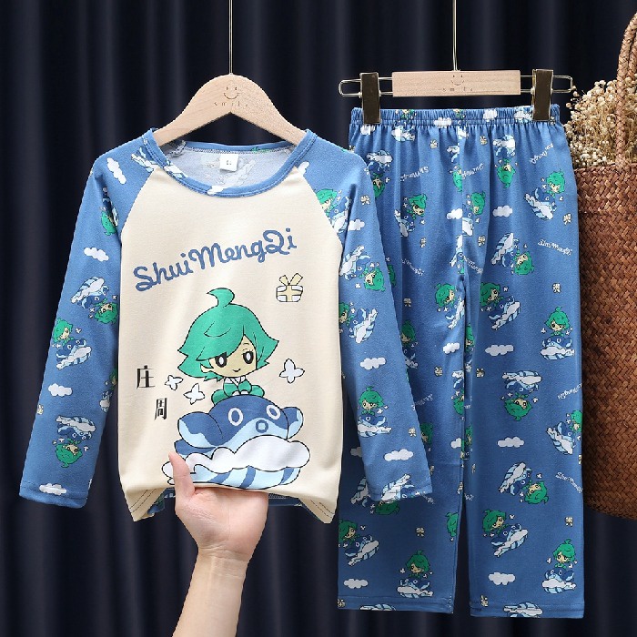Bộ Đồ Ngủ Cotton Tay Dài In Họa Tiết Hoạt Hình Đáng Yêu Cho Bé