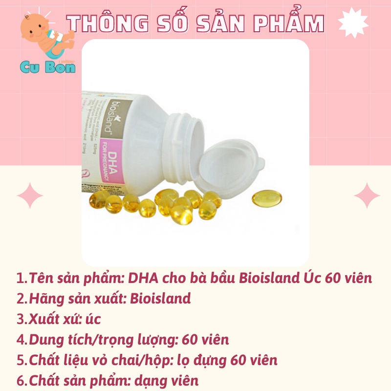 DHA cho bà bầu Bioisland Úc 60 viên cho mẹ bầu trước trong và sau mang thai và giúp thai nhi phát triển trí tuệ tối ưu