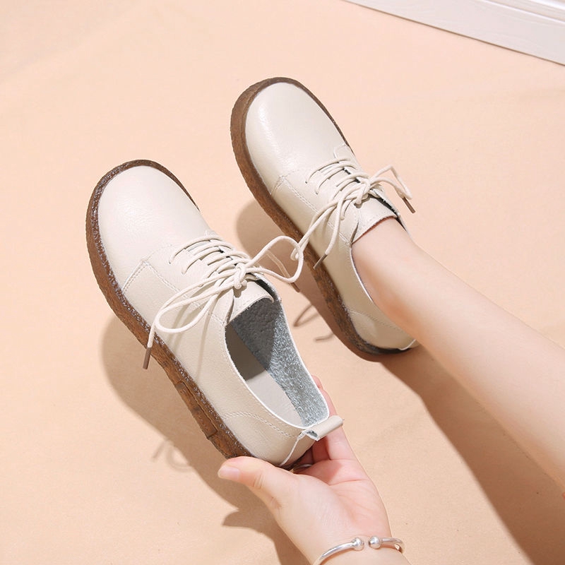 Giày da đế mềm phối dây buộc phong cách vintage xinh xắn cho nữ | BigBuy360 - bigbuy360.vn