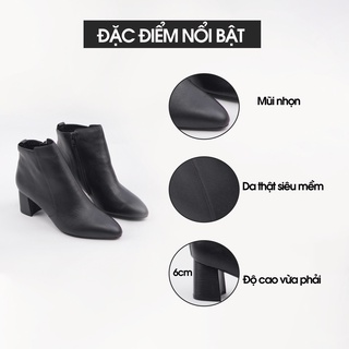 Bốt nữ cổ thấp da thật, Bốt da nữ cao gót 6cm giày vnxk - Kimystore