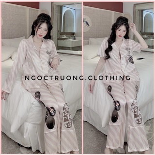Đồ bộ Pijama Lụa xước mặc nhà cao cấp hoạ tiết sang chảnh dưới 62kg freesize